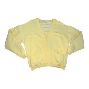 Benetton Italian Vintage 80s Butter Yellow Preppy Cardigan Tennis Sweatshirt  L